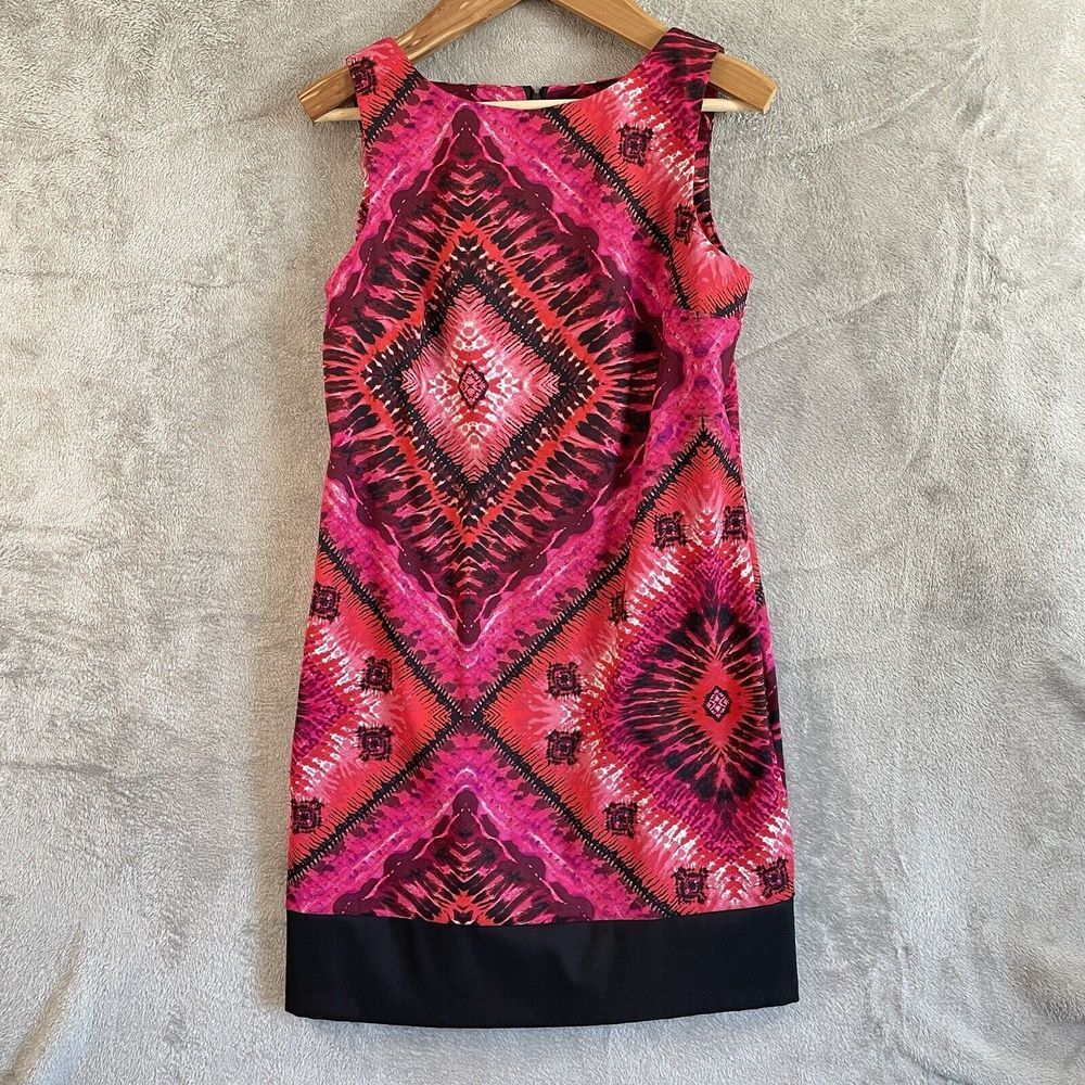 AB Studio Sleeveless Sheath Dress Womens‎ 12 Pink Geometric Print Career
